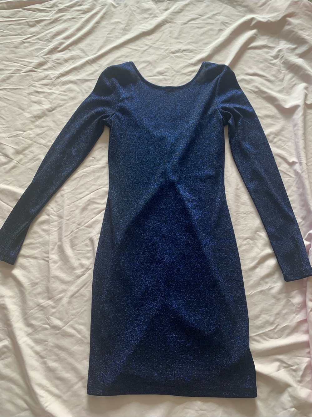 Long-Sleeve Sparkle Sheath Dress in Navy